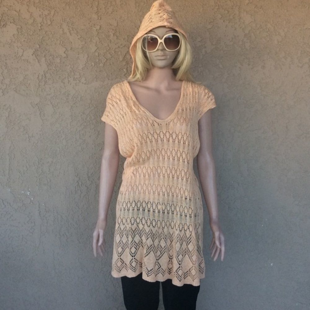 Anthropologie Moth Women’s Large Peach Knit Hooded Casual Sweater Ladies